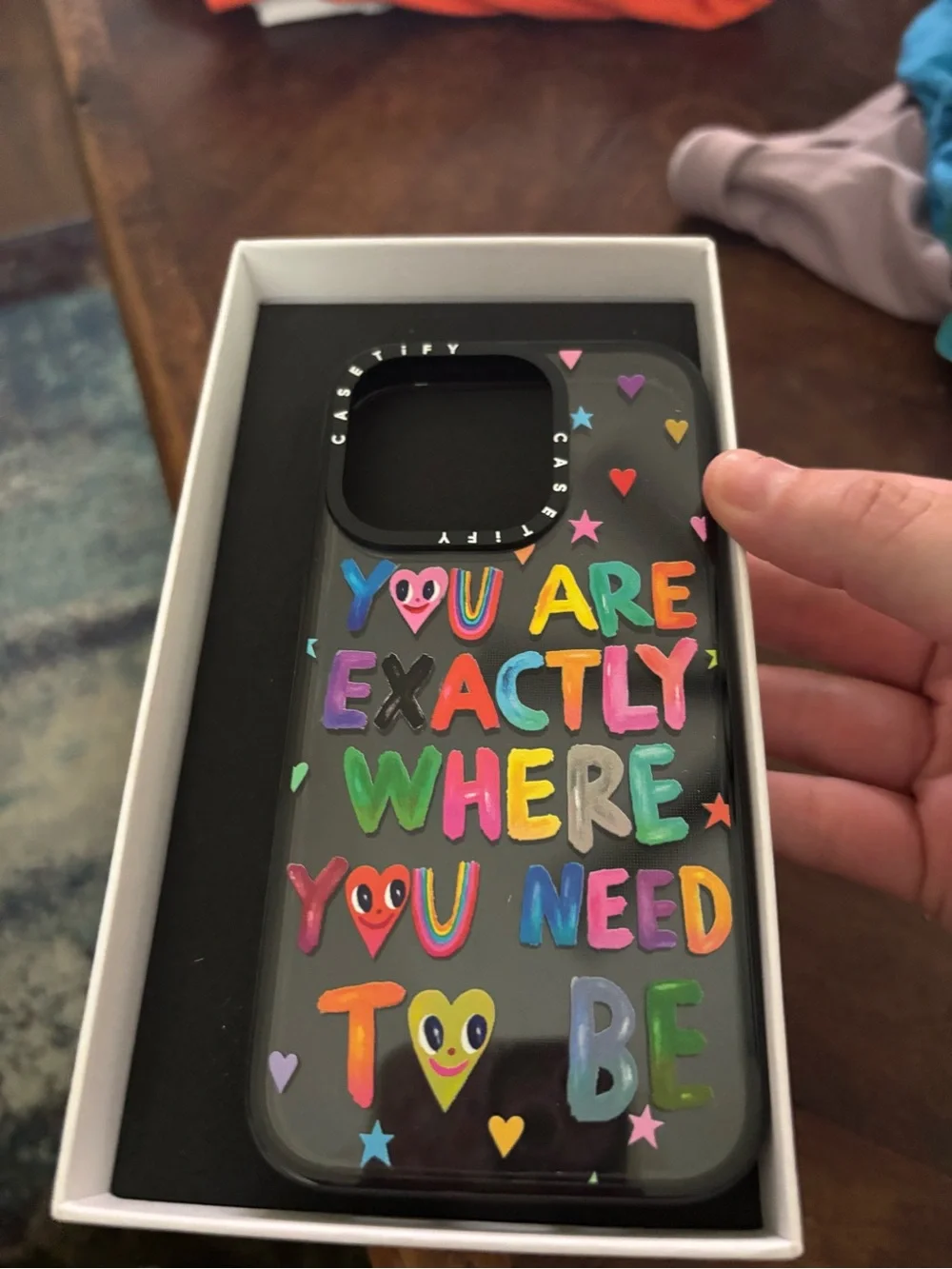 Casetify IPhone 15 PRO Black Phone Case with Multicolor Positive Lettering